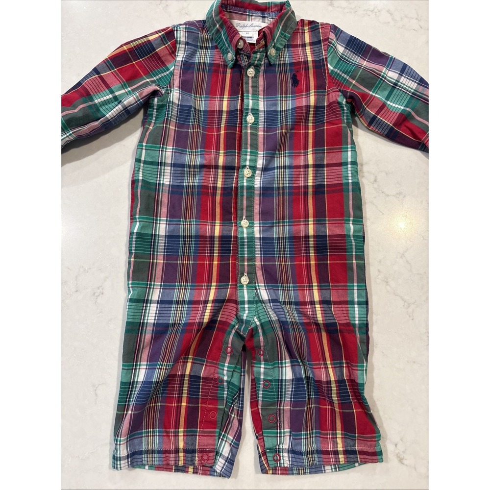 ralph lauren polo 6m Plaid One Piece Flannel Lined Lumberjack Suit Baby Boy